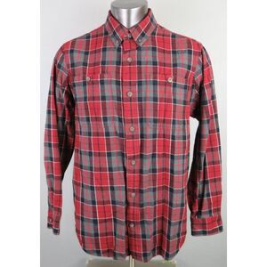 Mens Duluth‎ Trading Co Plaid Flannel Shirt Size L Trim Red Black Button Front